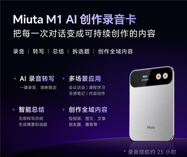 闪剪发布MiutaM1录音卡全球首款面向营销场景的软硬一体AI智能体解决方案(图1)