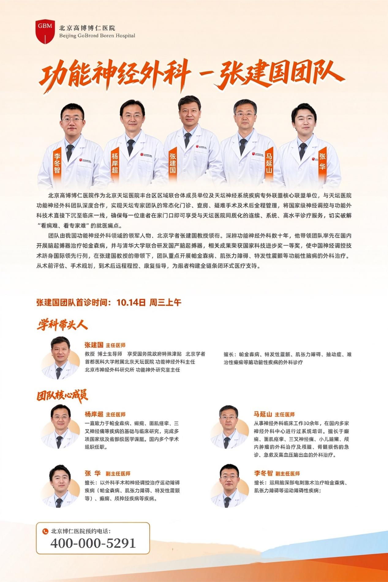 天坛×博仁医联体协作再深化！功能神经外科张建国团队10月14日起常态化出诊